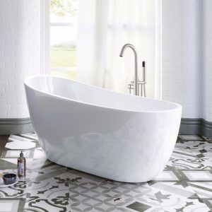 54 Acrylic Freestanding Bathtub Contemporary Soaking Tub with Brushed Nickel Overflow and Drain,White Tub,B0006-BN-