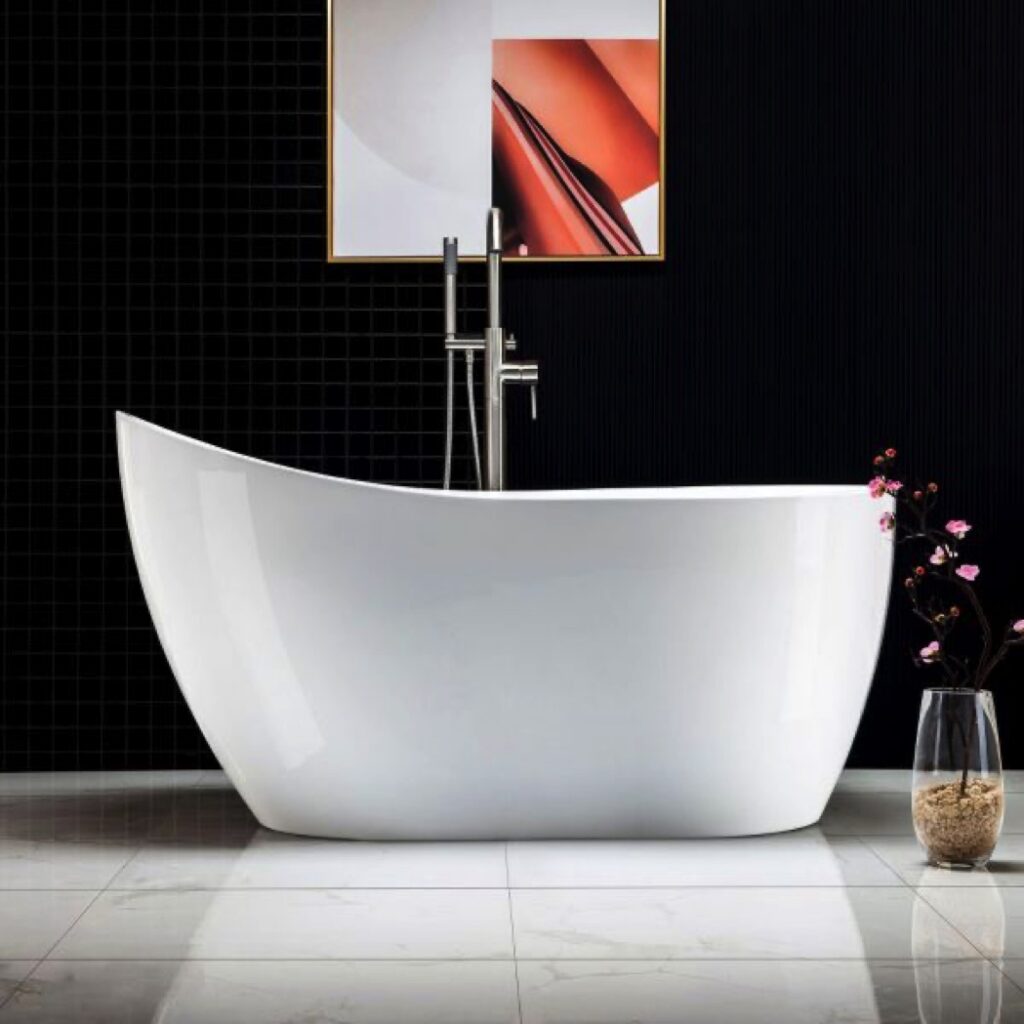 54 Acrylic Freestanding Bathtub Contemporary Soaking Tub with Brushed Nickel Overflow and Drain,White Tub,B0006-BN-