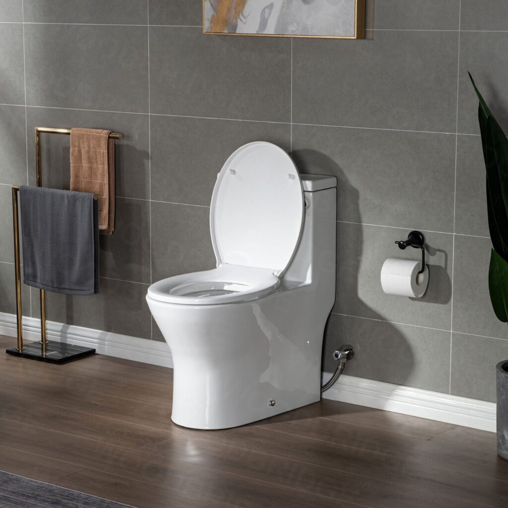 B-0500-A Modern One-Piece Elongated toilet with Solf Closed Seat and Hand Free Touchless Sensor Flush Kit, White