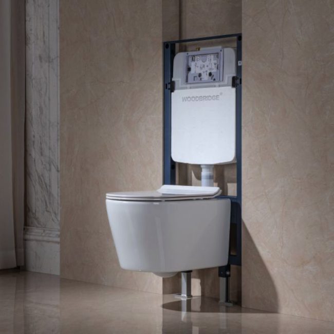 Wall Hung 1.60 GPF0.8 GPF Dual Flush Elongated Toilet with In-Wall Tank and Carrier System. F0130 + WHTA001