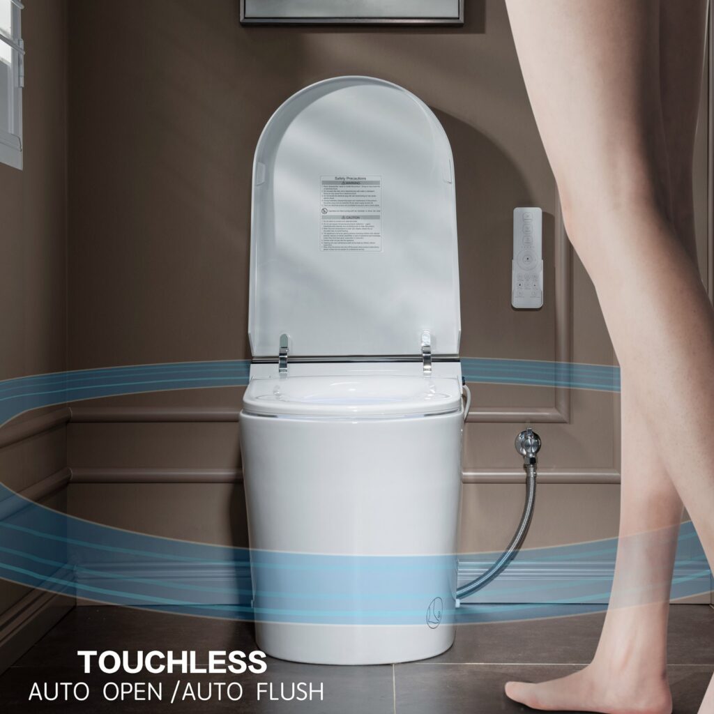 B0990S One Piece Elongated Smart Toilet Bidet with Massage Washing, Auto Open and Close Seat and Lid, Auto Flush, Heated Seat and Integrated Multi Function Remote Control, White