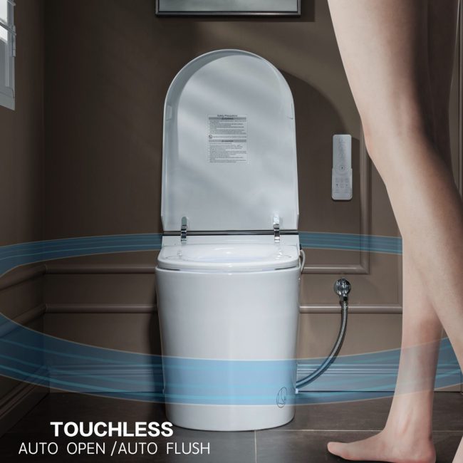 B0990S One Piece Elongated Smart Toilet Bidet with Massage Washing, Auto Open and Close Seat and Lid, Auto Flush, Heated Seat and Integrated Multi Function Remote Control, White